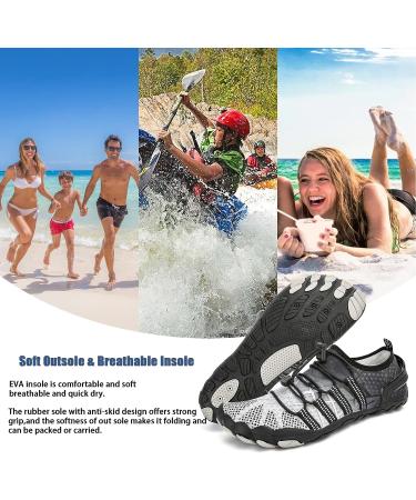 Unisex Barefoot Water Sport Shoes - Quick-Dry Aqua Socks for Beach, Surf, Yoga - 8.5 Women/7.5 Men - Grey/Black - Buy Online on GoSupps.com