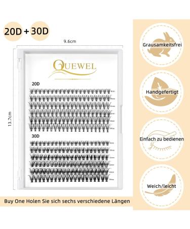 QUEWEL Individual Cluster Lashes - 240 Pieces 0.07D Curl DIY Eyelash Extensions 8-14mm Natural Look Mix 20D+30D - Buy Online on GoSupps.com