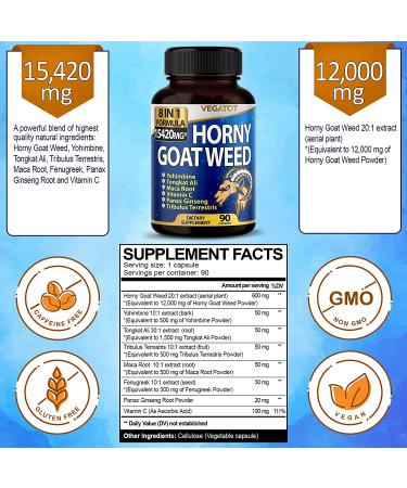 8-in-1 High Strength Horny Goat Weed 15420mg Extract with Yohimbine Tongkat Ali Maca Root - Energy Stamina Boost - 3-Month Supply (90 Count) - Buy Online on GoSupps.com