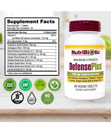 NutriBiotic DefensePlus Maximum Strength 45 Vegan Tablets - Immune Support & Antioxidants - Buy Online on GoSupps.com