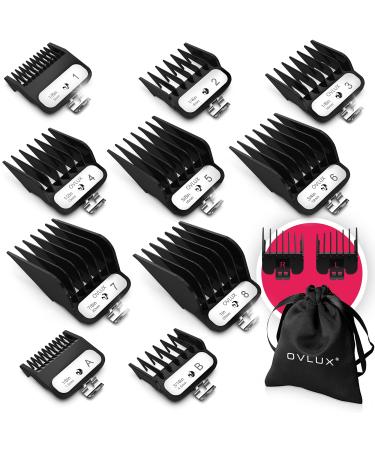 OVLUX Clipper Guards - 12 sets Professional Hair Clipper Combs, Guard Set Attachment Combs, Premium half Metal Guard Set for Clippers, BARBER COMB SET OF 12 GUIDE COMBS, LEFT & RIGHT EAR COMBS