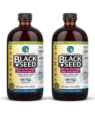 Amazing Herbs Premium Black Seed Oil - Gluten Free, Non GMO, Cold Pressed Nigella Sativa Aids in Digestive Health, Immune Support, Brain Function - 16 Fl Oz (Pack of 2)