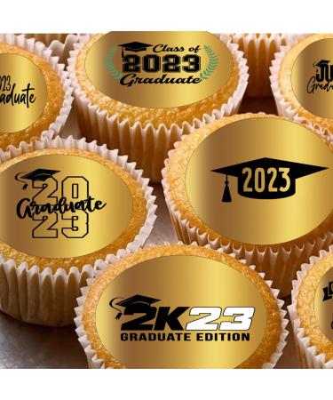 24 edible PRE CUT Graduation 2023 gold kids childrens party decorations Wafer Paper Cupcake Topper Cake
