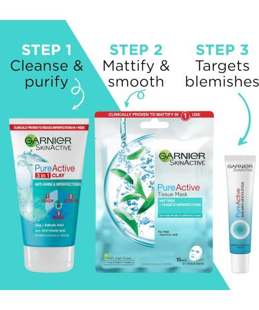 Garnier Pure Active 3in1 Clay Mask-Wash-Scrub 150ml With Clay Eucalyptus & Salicylic Acid Face Cleanser For Oily Skin Packaging May Vary (Pack of 2) 1.2 l (Pack of 2) 3in1 Clay Mask Scrub - Buy Online on GoSupps.com