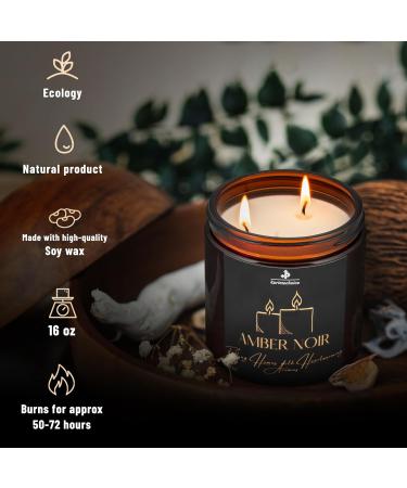 Luxury Amber Noir Scented Candle - Handcrafted Aromatherapy Soy Wax Candle | 16oz Amber Jar | Perfect Housewarming Gift for Men & Women - Buy Online on GoSupps.com