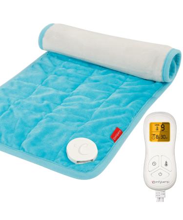Weighted Heating Pad, Comfytemp 12x 24" Electric Heating Pad for Back Pain Relief with 9 Heat Settings | 11 Auto-Off | Stay on | Backlight, 2.2lb XL Heat Pad for Shoulders and Cramps Relief, Washable Light Blue