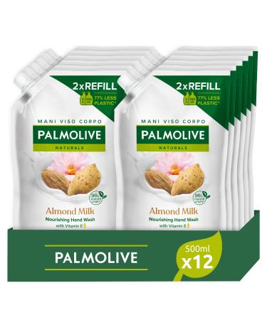 Palmolive Palmolive Milk and Almond Liquid Hand Soap Refill 500ml x 12 | Gentle Formula | Eco Refill | Helps Reduce Plastic Waste | Vegan | Dermatologically Tested