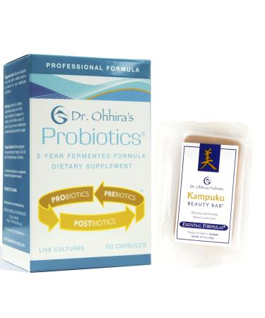 Dr. Ohhira's Professional Probiotics Formula 60 Capsules with Beauty Bar Soap Travel Size 20 Grams - No Refrigeration Supplement - Vegetarian Non-Dairy Gluten Free