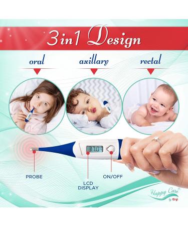 3 Unit Fast 10 Seconds Body Fever Thermometer for Adults, Children, Infants, Babies, and Pets - Oral, Rectal, and Underarm Digital Termometro with Memory Recall, Auto Power Off Alert - F and C - Buy Online on GoSupps.com