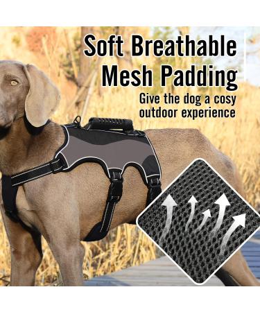 Aimydog No Escape Reflective Dog Harness | Escape Proof & Adjustable | Breathable Vest for Medium to Large Dogs | Grey/Black | Ideal for Walking & Training - Buy Online on GoSupps.com
