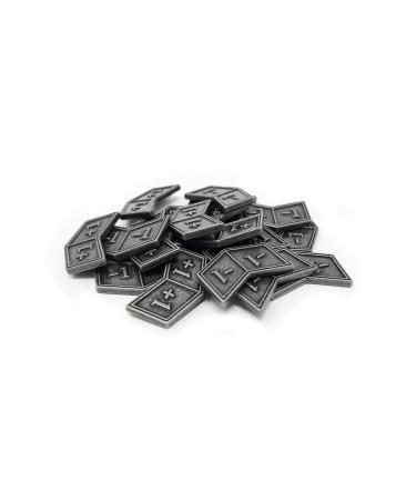 Citadel Black MTG Buff Counters +1/+1 and -1/-1 Set of 20 Metal Tokens - with Velvet Drawstring Pouch Antique Silver Finish Metal Tokens Magic: The Gathering