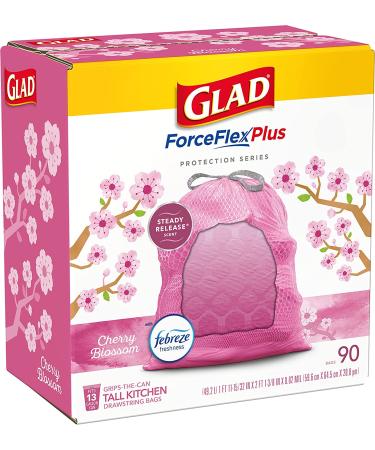 GLAD ForceFlex Plus Drawstring 13 Gallon Cherry Blossom Odor Shield Pink Trash Bags - 90 Count - Buy Online on GoSupps.com