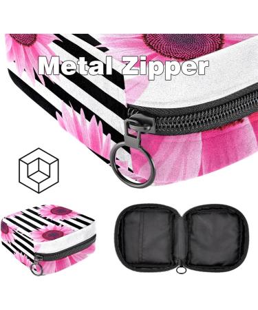 Storage Bags for Women's Bandages - Pink Sunflower Black & White Stripes Portable Menstrual Holder - Multi-Colored for School & Office - Buy Online on GoSupps.com
