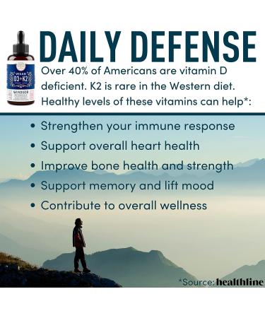 WINDSOR BOTANICALS Vitamin D3 K2 Liquid Supplement - Vegan, Heart & Immune Support - D3 1000iu, K2 MK-7 25mcg, Organic Olive Oil Drops - 90 Servings - Buy Online on GoSupps.com