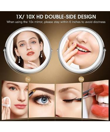 Wall Mounted Lighted Makeup Mirror | Rechargeable 1x/10x Magnifying Mirror | 3 Colors LED | Touch Dimmable | 360 Rotation | Foldable Vanity Mirror - Buy Online on GoSupps.com