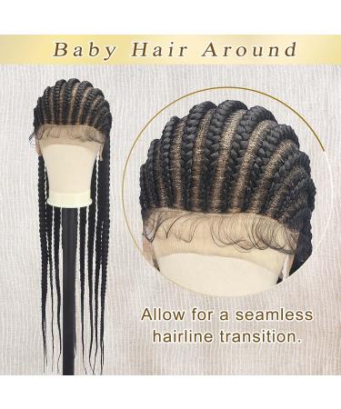 Alebery 36 Full Lace Jumbo Box Braids Wig for Black Women - Lightweight Synthetic Lace Frontal Cornrow Twisted Wig in Black - Buy Online on GoSupps.com