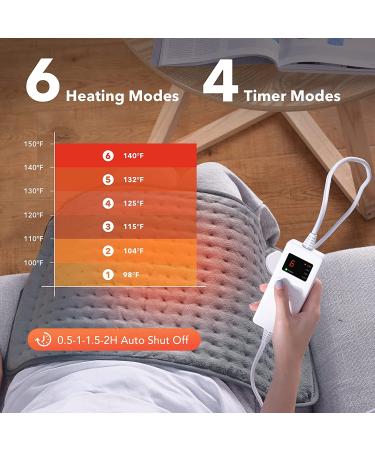 Toberto Ultra Soft Heating Pad for Back Pain Relief - 12x24 Large Electric Pad with 6 Adjustable Temperatures - Auto Shut Off - Charcoal Grey - Buy Online on GoSupps.com
