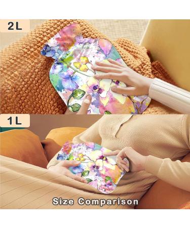NAANLE Hot Water Bottle with Cover - Watercolor Spring Flower | 2L Transparent Heater for Back Pain Relief & Neck Therapy - Buy Online on GoSupps.com
