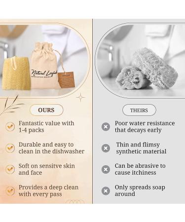 Egyptian Natural Loofah Sponge Exfoliating Body Scrubber - Gentle & Vegan Luffa Sponges for Deep Cleansing - 6x6 Inches - 4 Pack - Buy Online on GoSupps.com