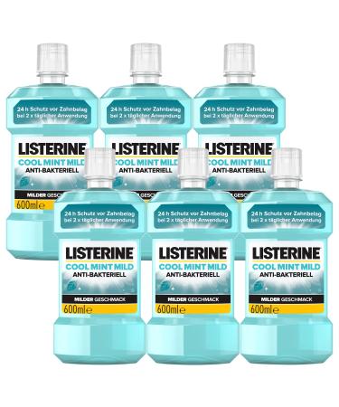 Listerine cool mint mild taste (6 x 600 ml) antibacterial mouthwash without alcohol with essential oils for a long -lasting feeling of freshness 600 ml (6 -pack)