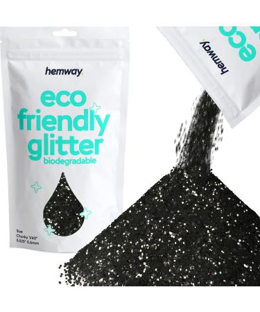Hemway eco Friendly Biodegable Glitter 100g / 3.5 ounces Bio Cosmetic Safe Sparkle vegan for the face eyeshadow body hair nail and festival makeup - 1/40 "0.025" 0.6mm - black