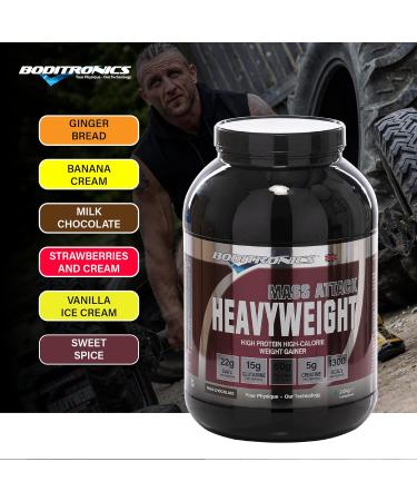 Boditronics Mass Attack Heavyweight Mass Gainer Powder for High Protein and High-Calorie Weight Gainer Protein Powder with 5g Creatine BCAA Glutamine and Beta Alanine (Milk Chocolate) Chocolate 2 kg (Pack of 1) - Buy Online on GoSupps.com