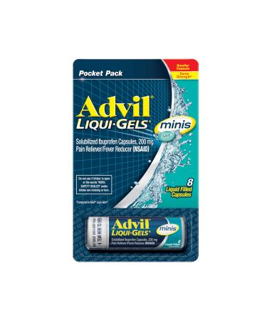 Advil Liqui-Gels minis Pain Reliever and Fever Reducer Pain Medicine for Adults with Ibuprofen 200mg for Pain Relief - 8 Liquid Filled Capsules 8 Count (Pack of 1)