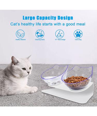 UPSKY Elevated Cat Bowls Set - 15 Tilted Raised Bowls for Indoor Cats and Small Dogs - Anti-Vomiting Pet Feeder with Stand (White) - Buy Online on GoSupps.com