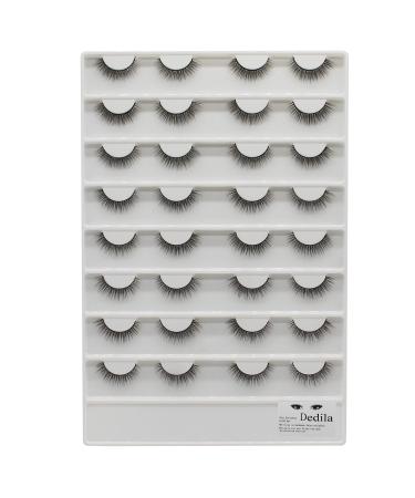 Large Tray-Dedila 16Pairs 3D Short Eyelashes Beauty Nature Long Faux Mink False Eyelashes Reusable Long Stripe Volume Eye Lashes Extenssions Makeup Tools (X09)