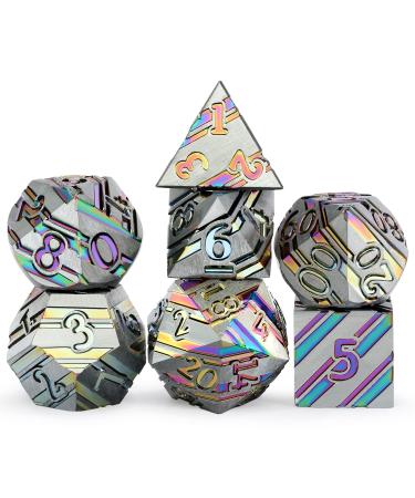 DNDND Rainbow Stripe DND Metal Dice Set 7 PCS Zinc Alloy D&D Dice Set with Gift Case for Dungeons and Dragons D&D (Rainbow) Stripe Rainbow