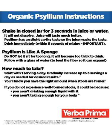 Yerba Prima Organic Psyllium Whole Husks Colon Cleanser - 20 oz - Natural Daily Dietary Fiber Supplement 20oz Colon Cleanser Regularity  Detox Cleansing Support Gluten Free Non GMO Vegan - Buy Online on GoSupps.com