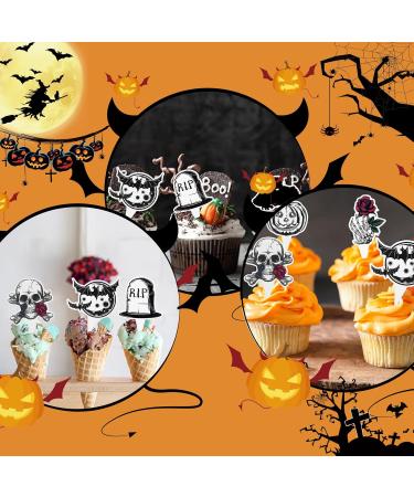 LEBERY 24Pcs Halloween Cupcake Toppers Halloween Cake Picks Tombstones Pumpkin Skull Bat Cupcake Food Picks Horror Halloween Cupcake Decorations Cake Topper for Halloween Theme Party Supplies - Buy Online on GoSupps.com