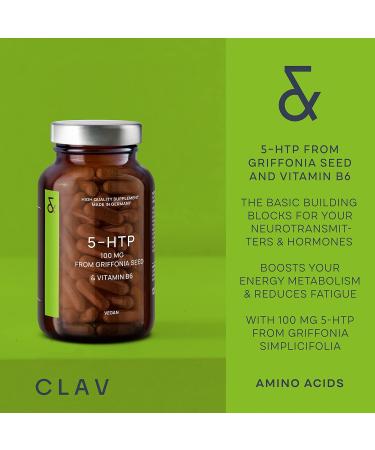 CLAV 5-HTP 100mg + Vitamin B6 - Vegan Mood & Sleep Support Capsules - 120 Count - 4-Month Supply - Made in Germany - Buy Online on GoSupps.com