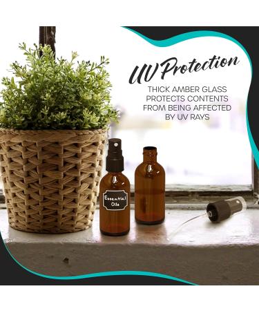Nevlers 48 Pack Amber 2 Oz Spray Glass Bottles | Misting Bottles with Sprayers Funnel Brush & Bonus Labels for Easy Identification - Ideal for Essential Oils DIY Projects and Home Use - Buy Online on GoSupps.com