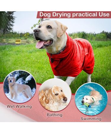 Pettom XXL Red Dog Bathrobe - Fast-Drying Microfiber Towel for Small Medium & Large Dogs | Bathing Accessories - Buy Online on GoSupps.com