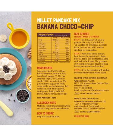 Slurrp Farm Instant Breakfast Millet Pancake Mix Banana Choco-Chip Supergrains And Chocolate Natural And Healthy Food 100% Vegetarian Eggless Healthy Breakfast for Kids & Adults 150g (Pack Of 2) - Buy Online on GoSupps.com