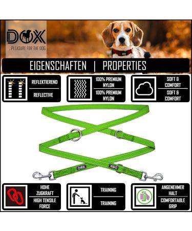 DDOXX Reflective Nylon Dog Leash - 2m 3-Way Adjustable for All Dog Sizes - M Green - Durable & Stylish Pet Accessory - Buy Online on GoSupps.com