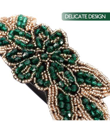 Lurrose Rhinestone Flapper Headband Beads Flower Hair Hoop Vintage Headband for Wedding Tea Party (Green) - Buy Online on GoSupps.com