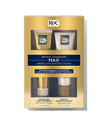RoC Retinol Correxion Max Wrinkle Anti-Aging System - Hyaluronic Acid Serum for Fine Lines, Dark Spots & Acne Scars - Set of 2 Resurfacing Serums - Buy Online on GoSupps.com
