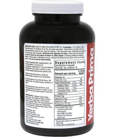 Yerba Prima Daily Fiber Caps - 180 Capsules (Pack of 2) - Soluble & Insoluble Fiber Supplement - Colon Cleanse - Vegan Non-GMO Gluten-Free - Buy Online on GoSupps.com