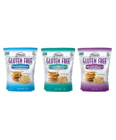 Miltons Gluten Free Baked Crackers, 3 Flavor Variety Bundle. Crispy & Gluten-Free Baked Grain Crackers (Crispy Sea Salt, Multi-Grain, and Everything 4.5 oz).