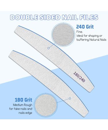 25PCS Professional Medium Coarse Nail Files 180/240 Grit Set - Blue Double Sided Emery Board for Natural and False Nails - Buy Online on GoSupps.com
