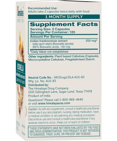 Himalaya Boswellia Capsules - Joint Support & Mobility - 240 Count (2 Month Supply) - 250 mg Flexibility Supplement - Buy Online on GoSupps.com
