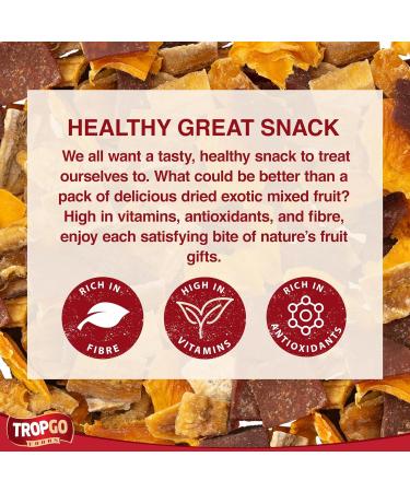Tropgo Dried Fruit Selection 120g - Exotic Fruit Mix - Mixed Dried Fruit in Pouch - Healthy Snacks for Adults and Kids - Mango Guava Banana - Buy Online on GoSupps.com