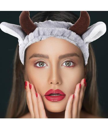 minkissy Animal Spa Headband Cow Skincare Hairband Cute Ox Horn Makeup Hair Band for Women Washing Face Grey - Buy Online on GoSupps.com