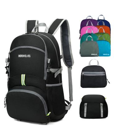WEREWOLVES 35L Lightweight Hiking Backpack Ultralight Foldable Water Resistant Outdoor Sports Travel Daypack for Women Men (black 35L) 35L Black