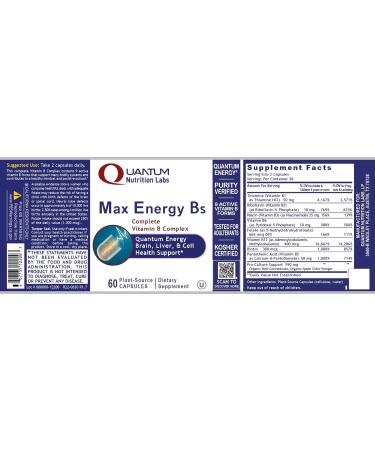 Quantum Nutrition Labs Max Energy B - High Potency Vitamin B Complex - 60 Plant-Based Capsules - Buy Online on GoSupps.com