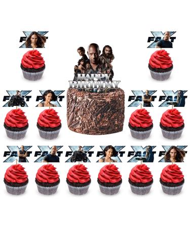 Fast and Furious Party Supplies 25Pcs Fast and Furious Theme Cake Cupcake Toppers for Kids Fast and Furious Birthday Party Decorations