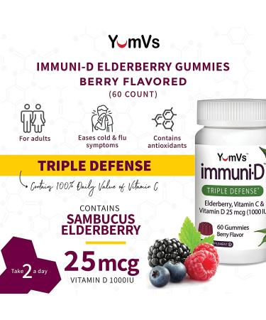 YumV's Elderberry Gummies with Vitamin C & D - 60 Berry Flavor Immunity Support - Buy Online on GoSupps.com