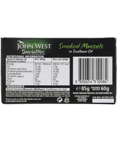 John West Smoked Mussels in Sunflower Oil 85g - Speciality Seafood Delight - Buy Online on GoSupps.com